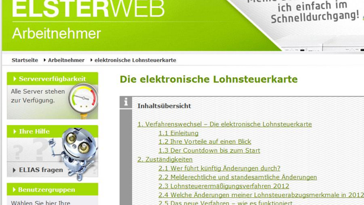 Screenshot www.elster.de